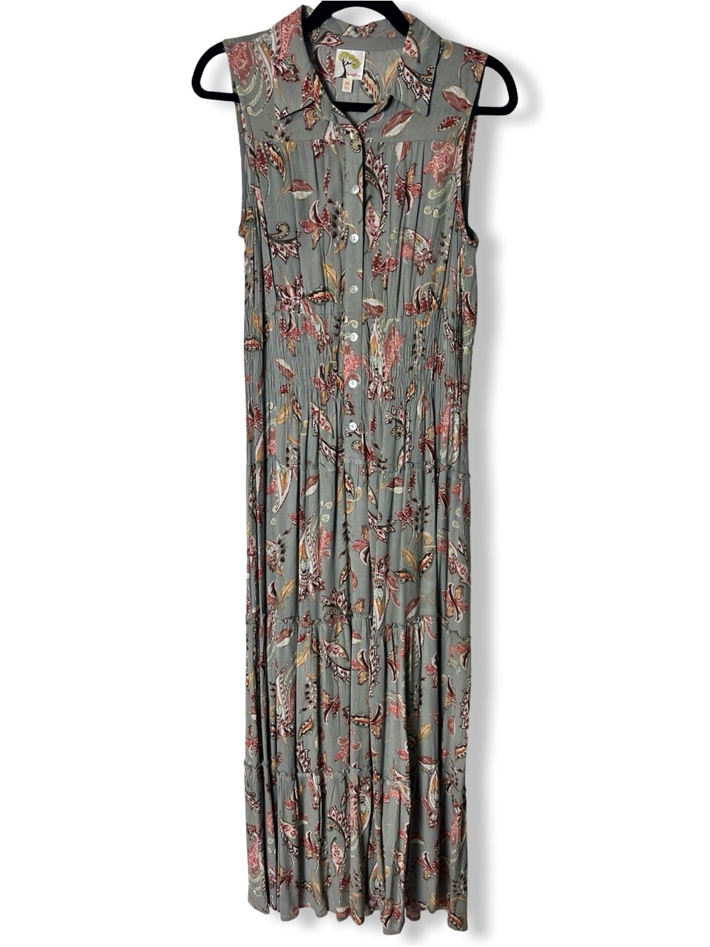 Fig And Flower Anthropologie Gray Paisley Smocked Maxi Dress Sleeveless Sz. M